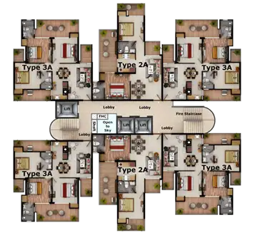 3 BHK floor plan – The Rivulet